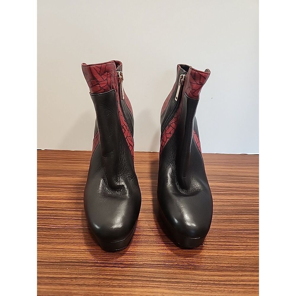 Diane Von‎ Furstenberg DVF Womens 6M Black Red Leather Ankle Boots High Heels